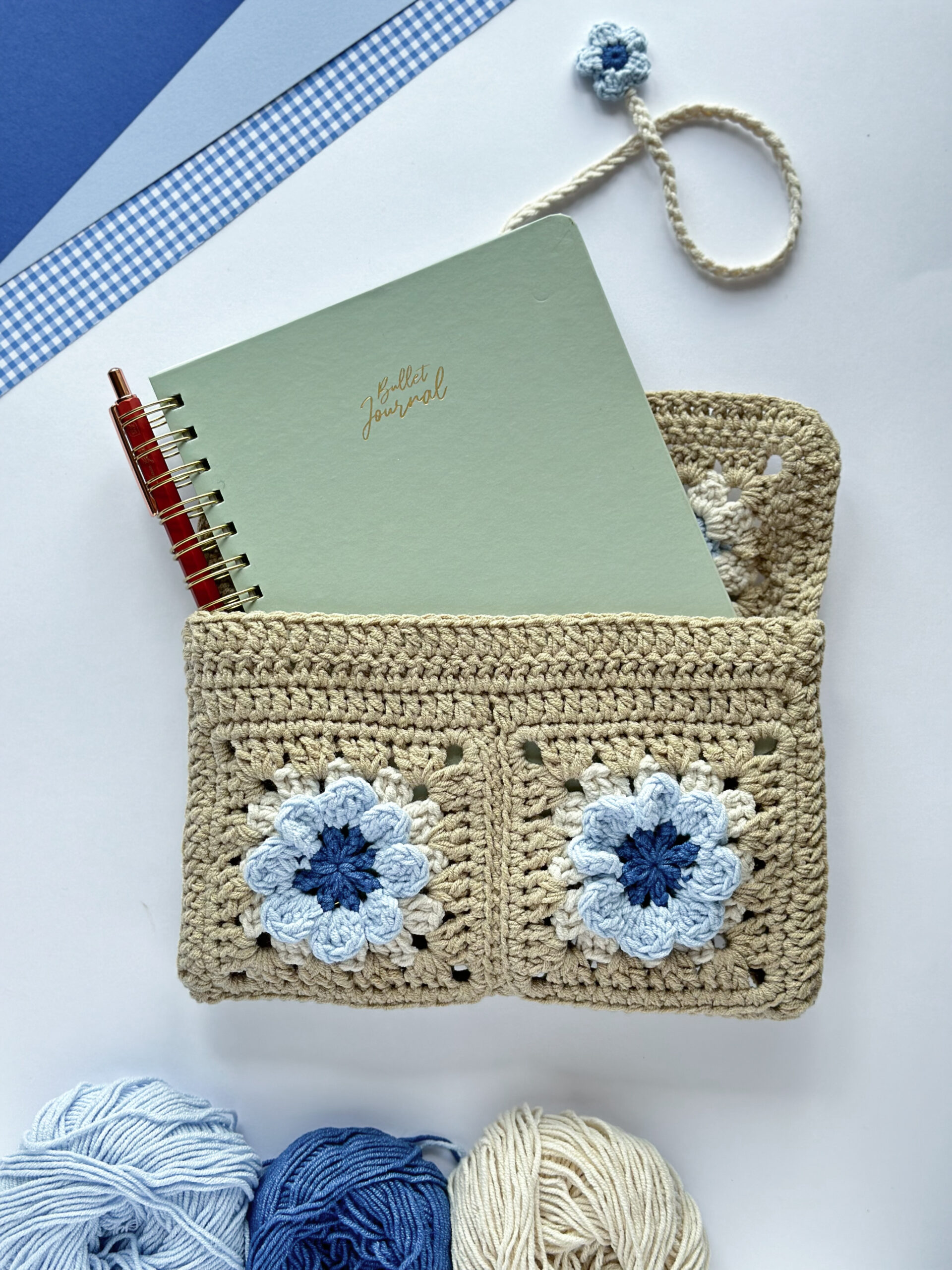 etui na kalendarz, pokrowiec na planer, odcienie niebieskiego i beżu