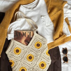 szydełkowa torebka z motywem słoneczników
